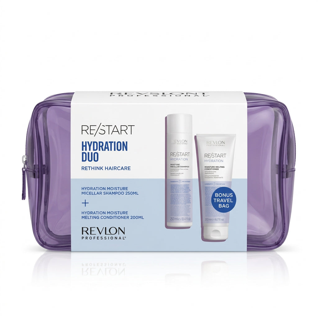 REVLON PROFESSIONAL RE/START™ HYDRATION RE/START RETHING HAIRCARE™ DUO PACK BONUS TRAVEL BAG