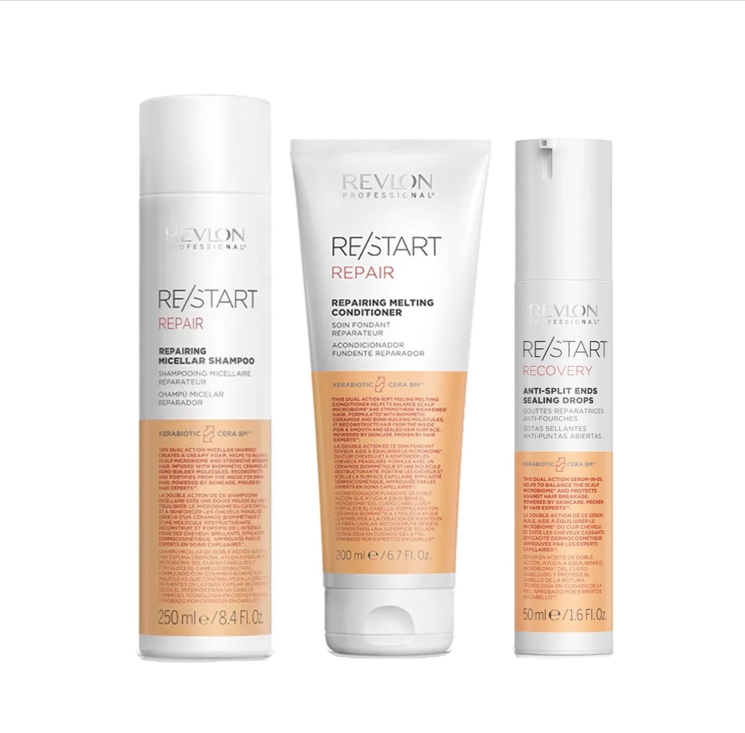 REVLON PROFESSIONAL RE/START™ REPAIR MICELLAR SHAMPOO 250ml & REPAIRING MELTING CONDITIONER 200ml & ANTI-SPLIT SEALING DROPS 50ml TRIO