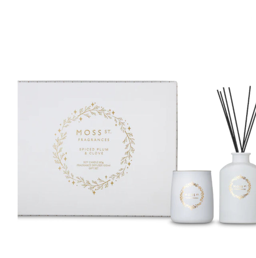 MOSS ST. Spiced Plum & Clove Mini Candle & Diffuser Gift Set