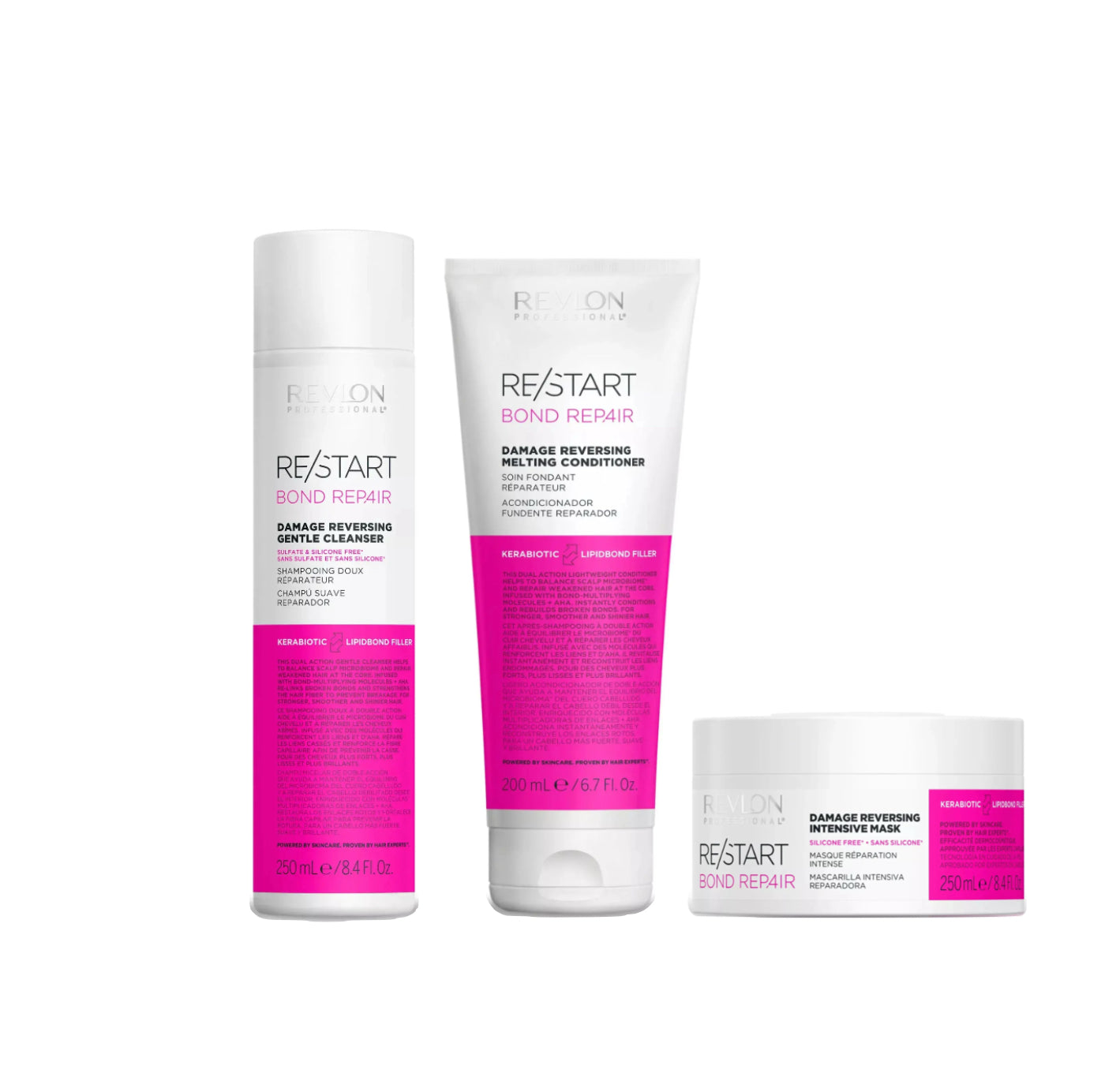 REVLON PROFESSIONAL RE/START BOND REPAIR DAMAGE REVERSING GENTLE CLEANSER 250ml & MELTING CONDITIONER 200ml & INTENSIVE MASK 250ml TRIO