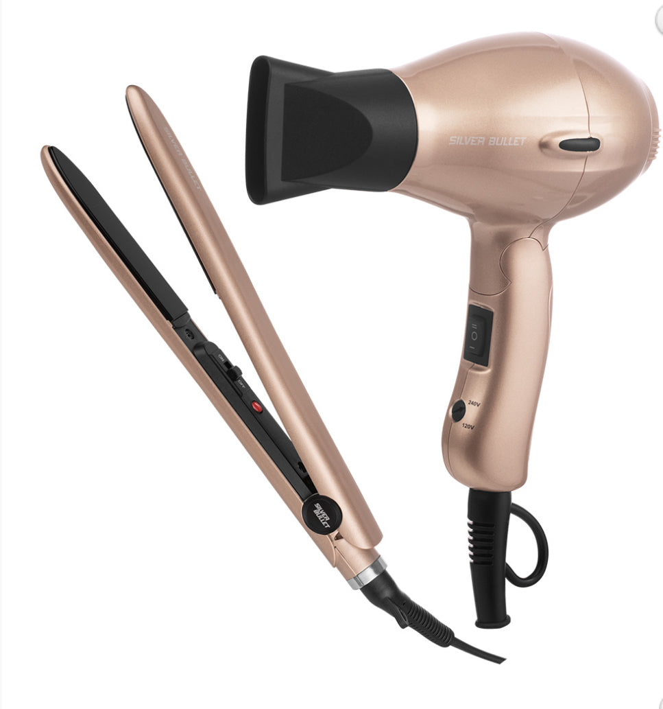 SILVER BULLET STYLEAWAY HAIR DRYER & STRAIGHTENER TRAVEL SET