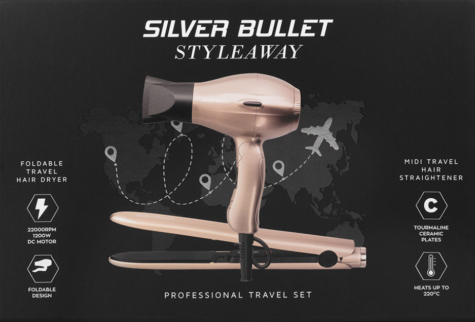 SILVER BULLET STYLEAWAY HAIR DRYER & STRAIGHTENER TRAVEL SET
