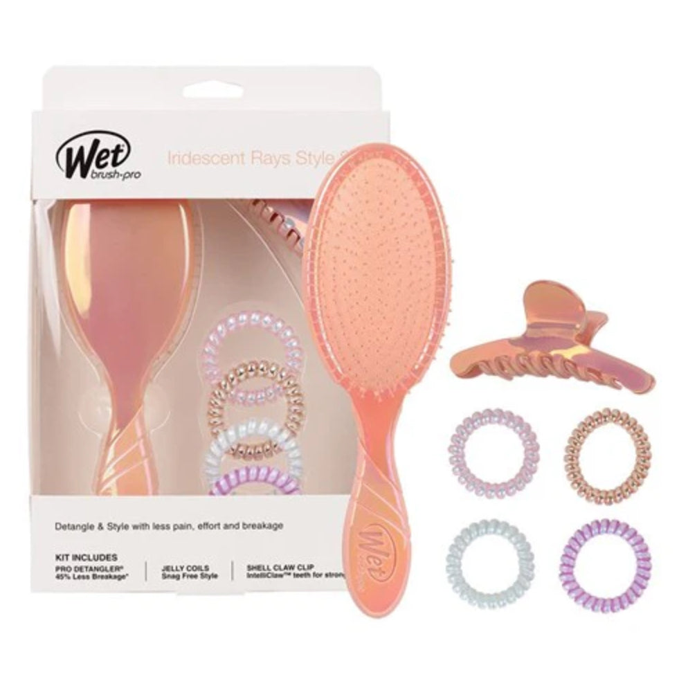 Wet brush Pro Detangler Holographic Peach Kit - Iridescent Rays Style Set