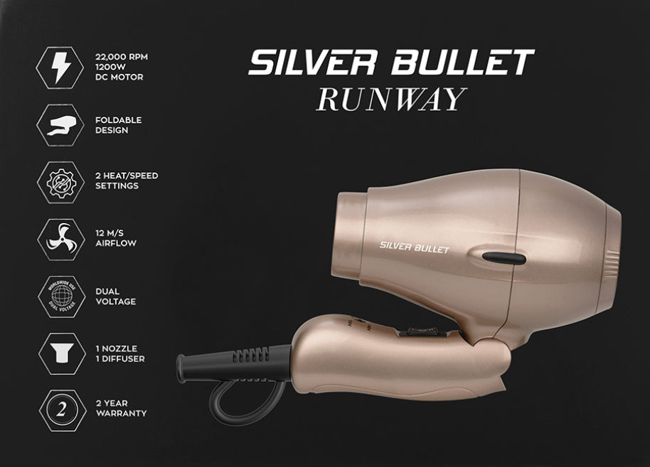 SILVER BULLET RUNWAY FOLDABLE MINI TRAVEL HAIR DRYER