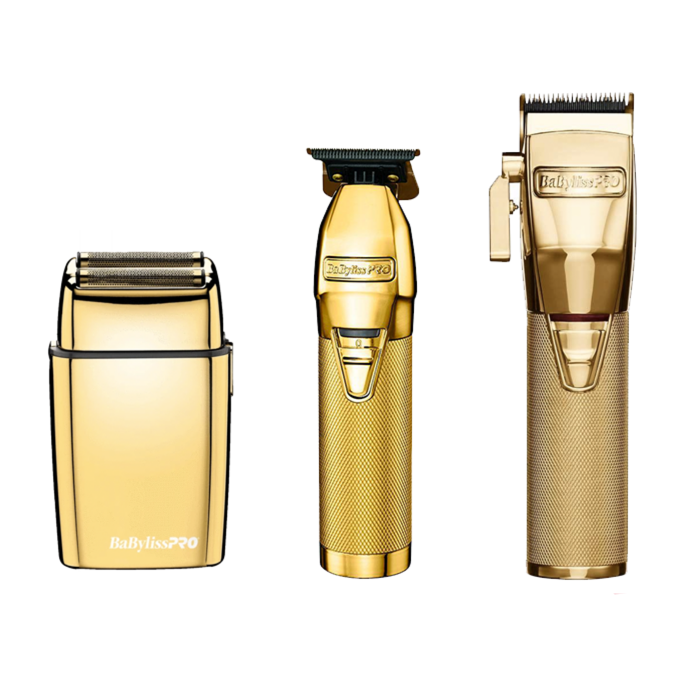 BaByliss PRO FX Outliner Trimmer/FX Lithium Clipper/FX Double Foil Shaver  Gold Bundle