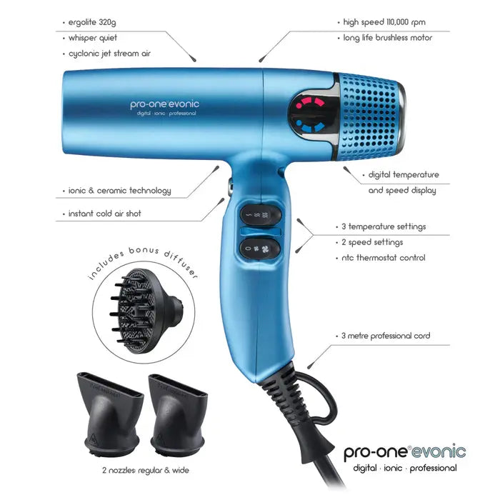 PRO-ONE EVONIC CYCLONIC JET STREAM AIR HAIRDRYER - Blue