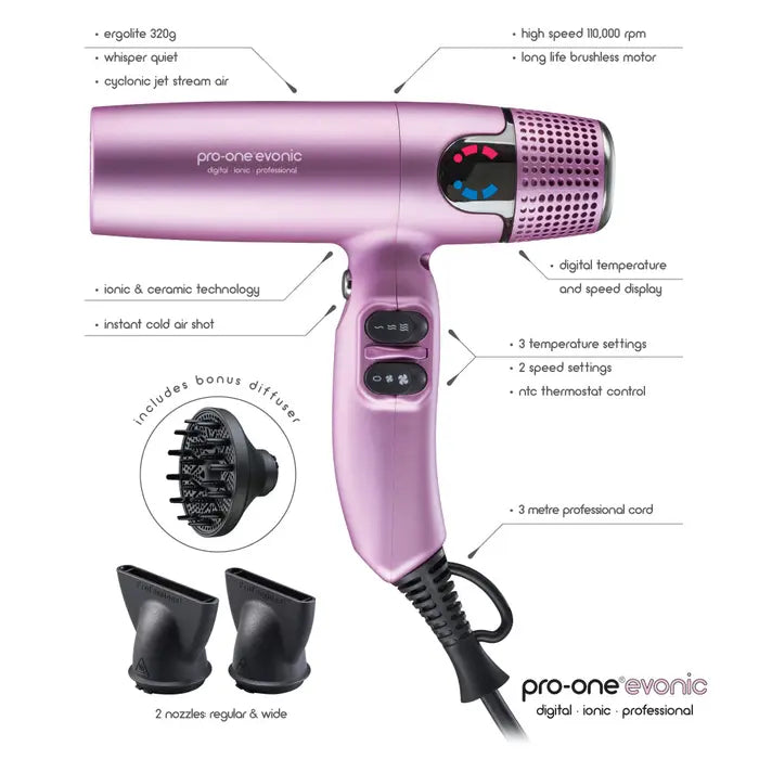 PRO-ONE EVONIC CYCLONIC JET STREAM AIR HAIRDRYER - Pink