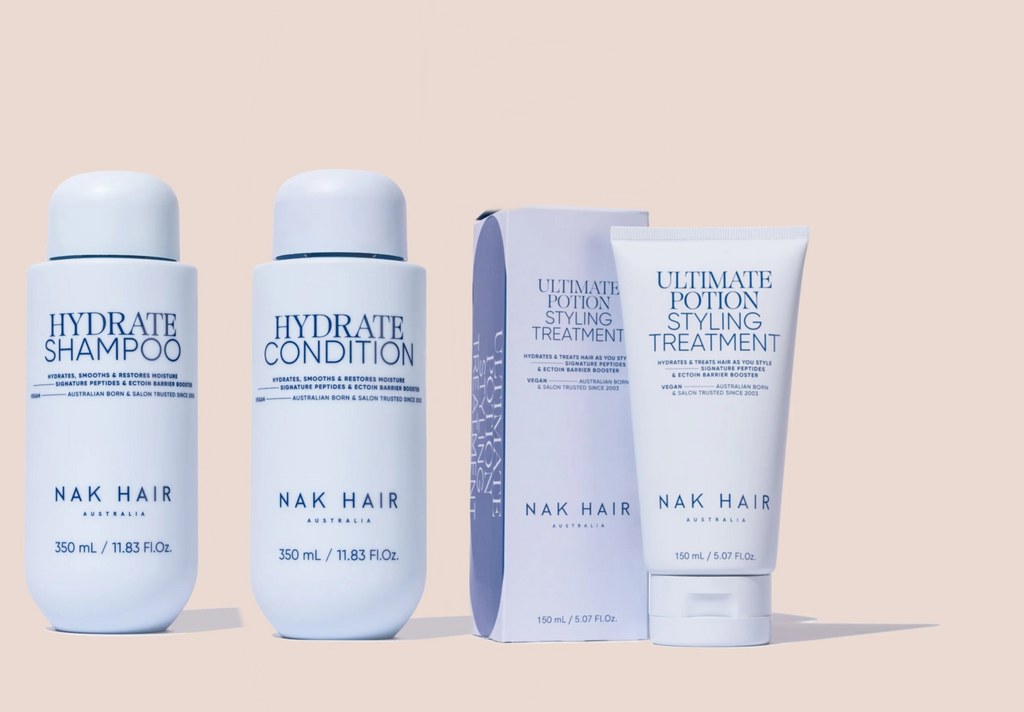 NAK HYDRATE SHAMPOO AND CONDITIONER DUO + ULTIMATE POTION STYLING TREATMENT BUNDLE