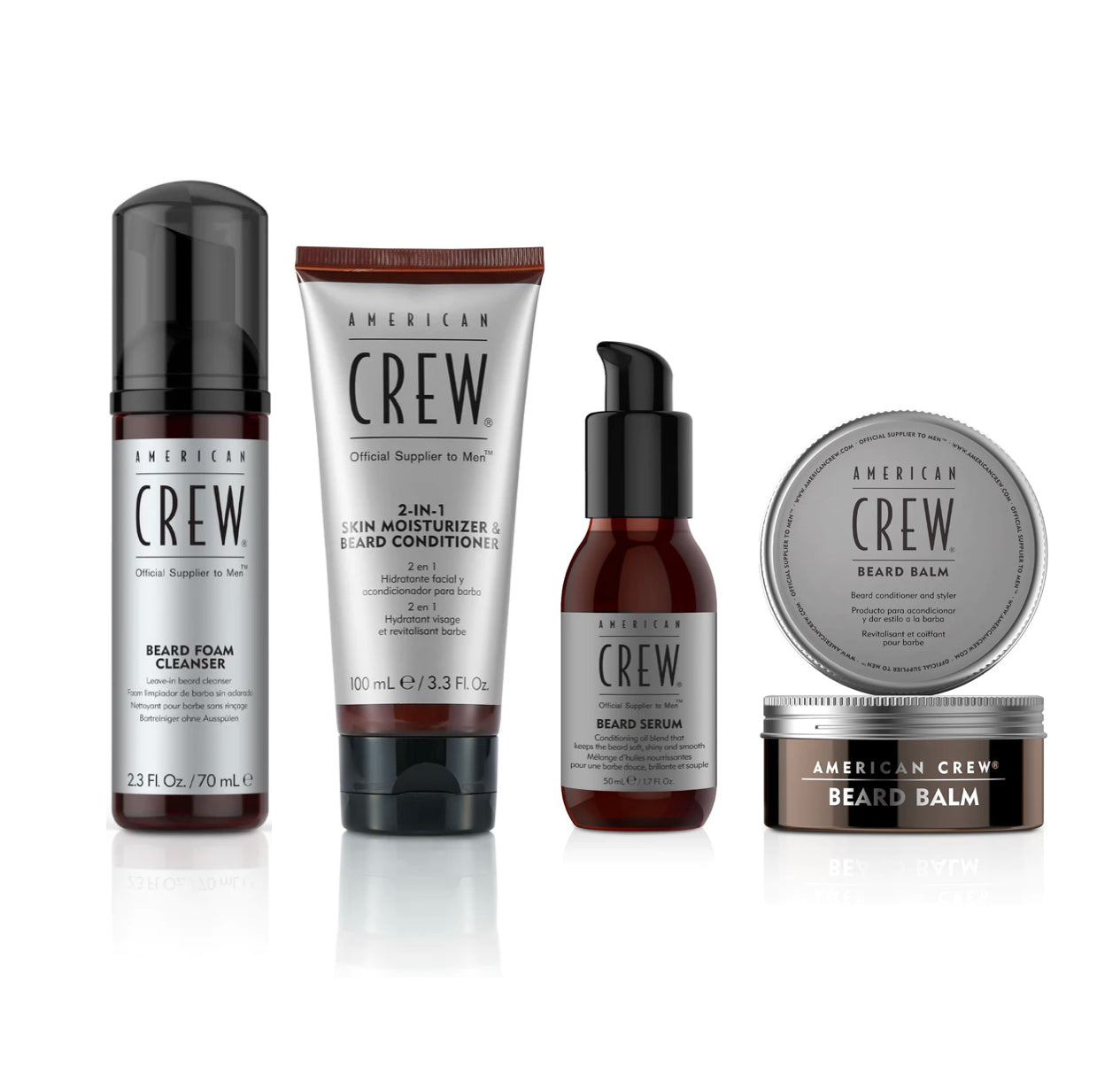 AMERICAN CREW Beard Cleanser 70ml & Beard Conditioner 100 ml & Beard Serum 50ml & Beard Balm 60g Bundle