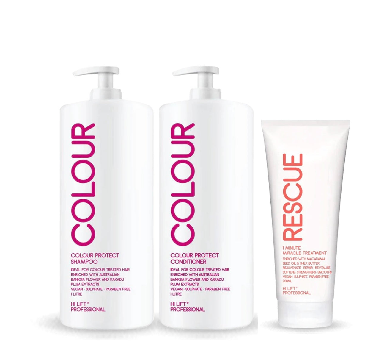 Hi-Lift COLOUR Protect Shampoo & Conditioner 2 x 1 Litre & RESCUE Treatment 200ml Bundle