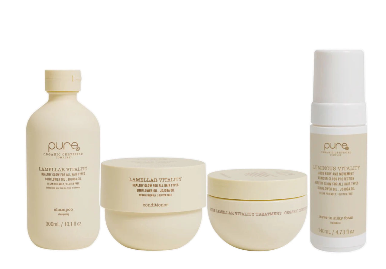 Pure LAMELLAR Shampoo, Conditioner, Mask and Luminous Leave in Silky Foam Bundle
