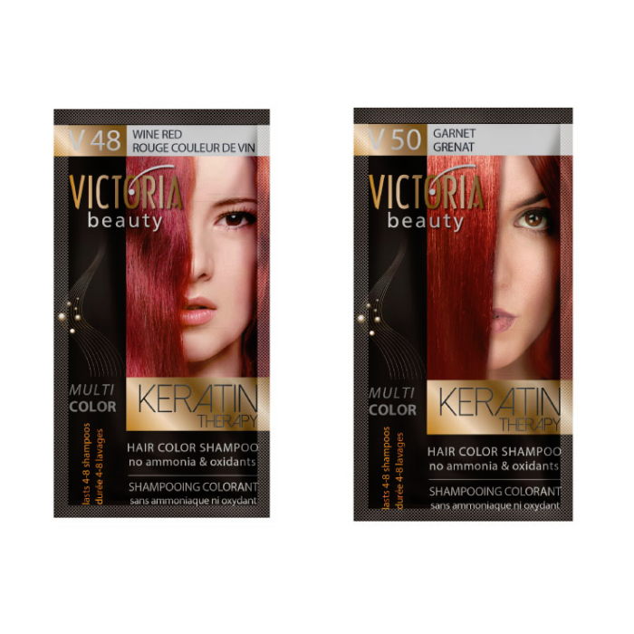 Victoria Beauty Keratin Therapy Hair Colour Shampoo V48 & V50 Duo (Wine Red/Garnet) 2x 40mL