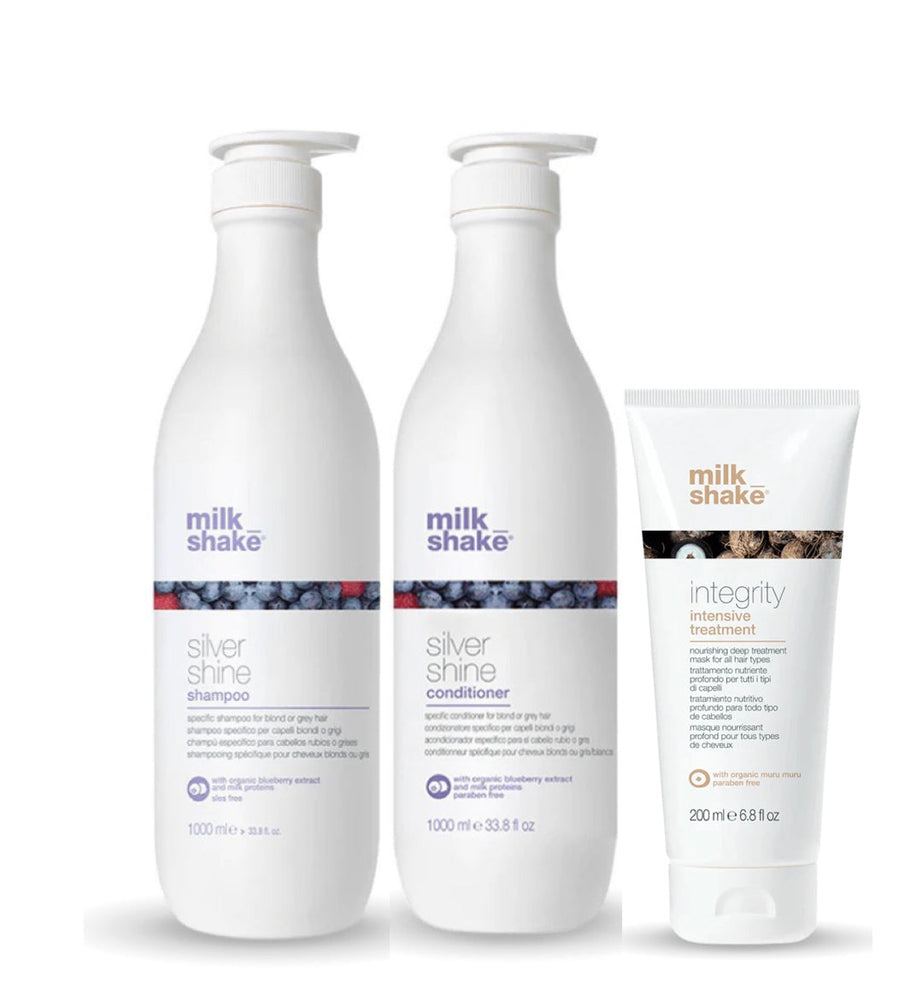 milk_shake Silver Shine Shampoo & Conditioner + Integrity Treatment - Trio Pack (2x1L + 200ml)