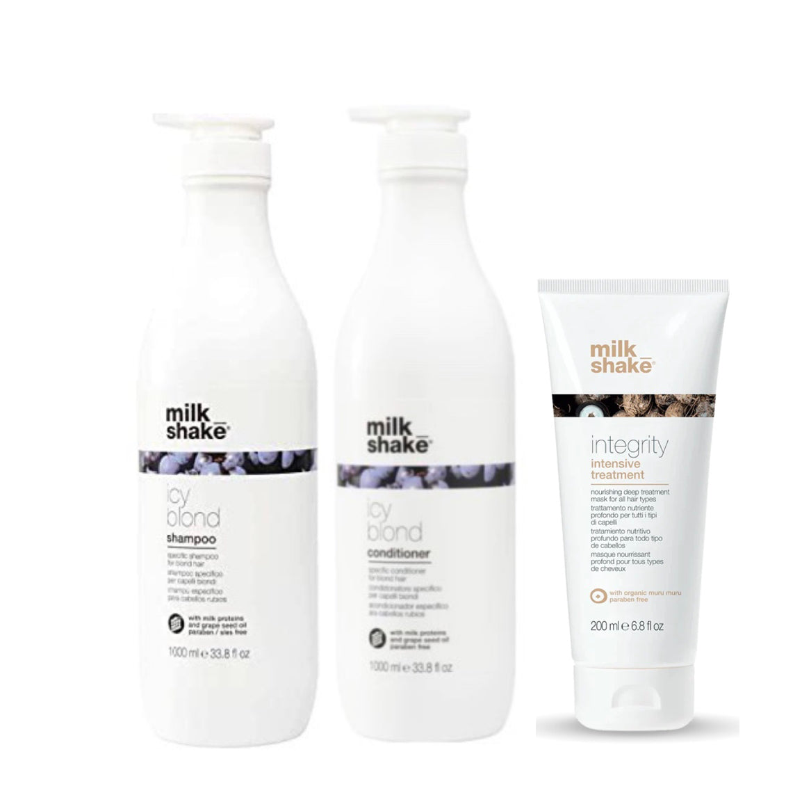 milk_shake Icy Blond Shampoo & Conditioner + Integrity Treatment - Trio Pack (2x1L + 200ml)