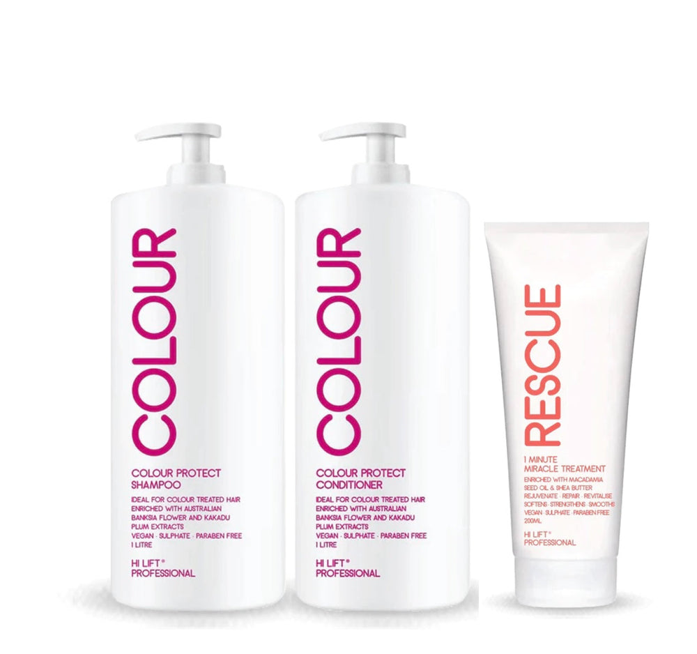 Hi-Lift COLOUR Protect Shampoo & Conditioner & RESCUE Treatment Trio Pack 2x1L + 200ml